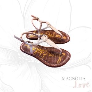 🩴 Sam Edelman White Leather Thong Sandals Neutral Strappy Flat Girls GUC